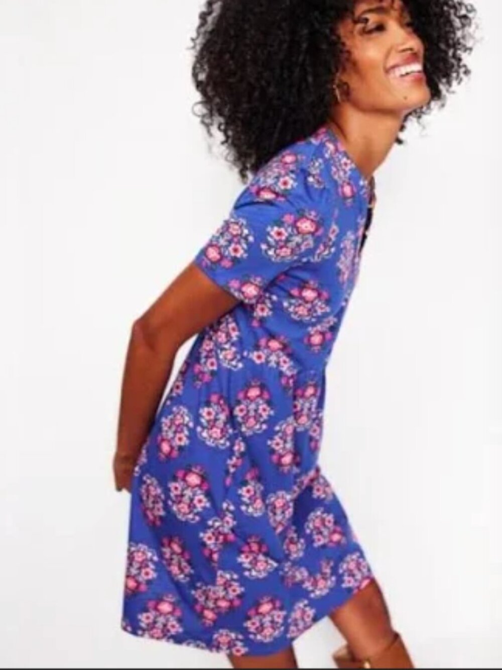 Boden Naomi Short Sleeve Dress-Bright Blue, Wildflower Stamp, Size 6R